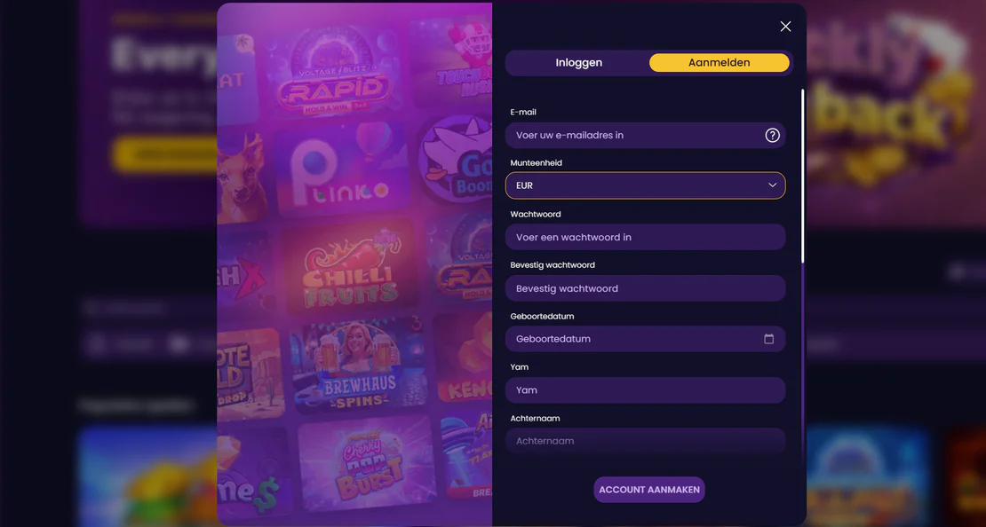 Account aanmaken bij Cazzygames
